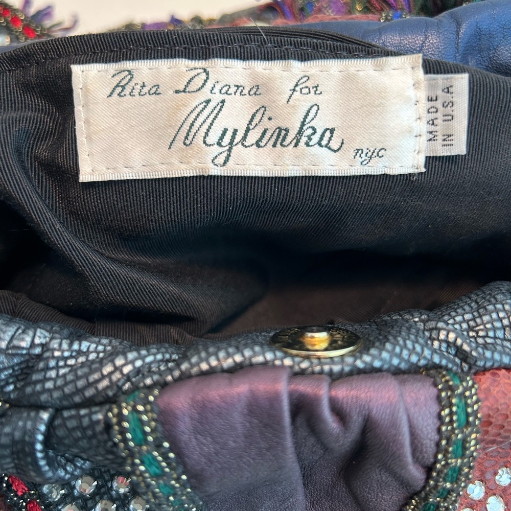 Vintage 80’s Rita Diana Mylinka Skyrocket Drawstring Leather Embellished Purse - Picture 7 of 10